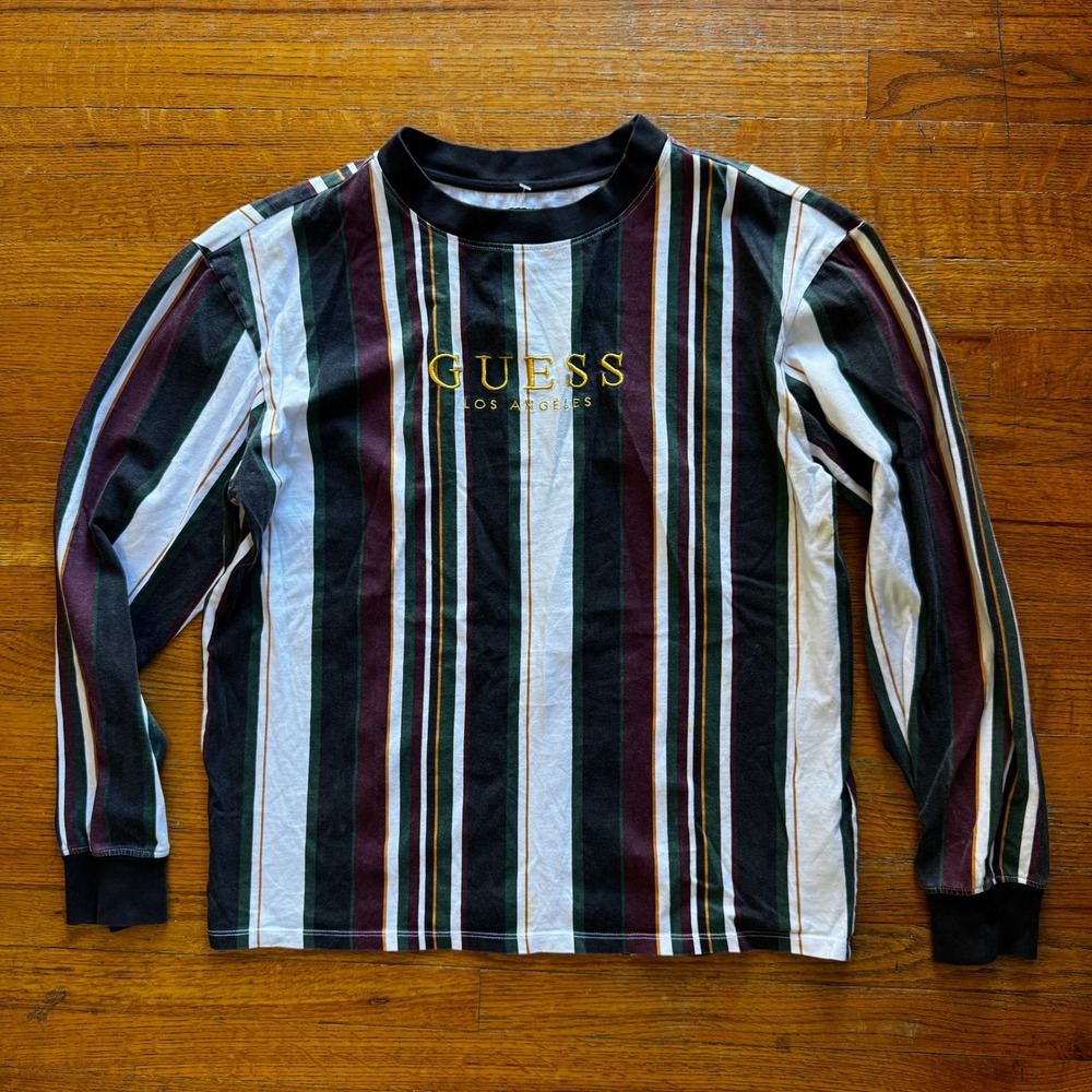 Vintage 90's Guess Los Angeles Striped Long Sleeve Crew Neck T Shirt Men Small